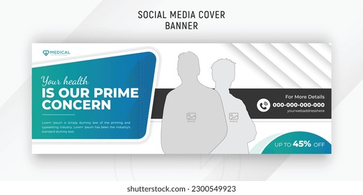 Medical healthcare social media cover photo template with green gradient color shape and white background