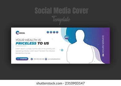 Medical healthcare social media cover or web banner post template design with photo place holder gradient color shape