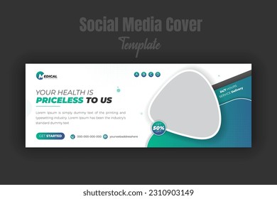 Medical healthcare social media cover or web banner post template design with photo place holder gradient color shape