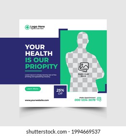 Medical Healthcare Social Media Post Template, Medical promotion square web banner. Special offer banner. Sale and discount backgrounds. Medical vector template
