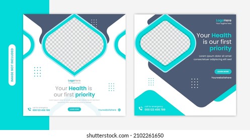 Medical Healthcare social media post design, green creative layout for hospital, clinic, dentist service vector