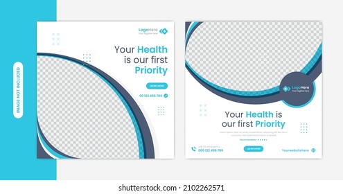 Medical healthcare social media post design set for dentist, clinic, hospital service banner vector