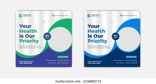 Medical healthcare social media post or medical healthcare square flyer promotion banner template