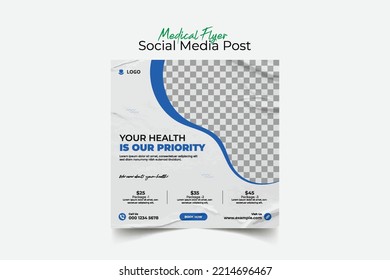 Medical and healthcare social media post template, Medical promotion square web banner. Mail newsletter layouts. Social media healthcare post. Special offer banner. Sale and discount backgrounds