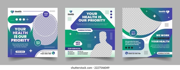 Medical healthcare Social media post template. Social media for hospital and clinic web banner design