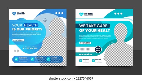 Medical healthcare Social media post template. Social media for hospital and clinic web banner design