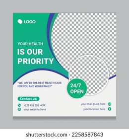 Medical healthcare social media post template. flyer, web banner design.