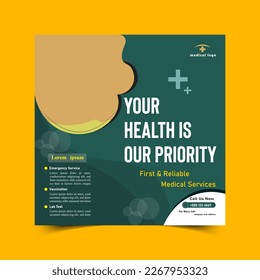 Medical and healthcare social media post template.Web Banner Template with Creative Modern Editable Social Media Banner Design