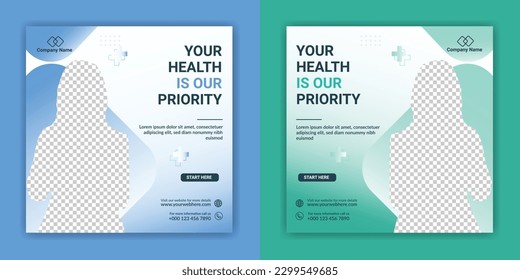 Medical healthcare social media post and banner template