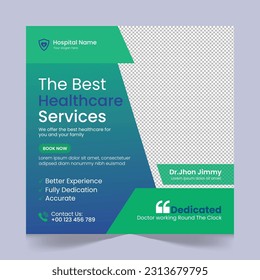 Medical healthcare social media post template design, medical social media post design template, promotional medical square web banner for hospital, medical post design template for clinic