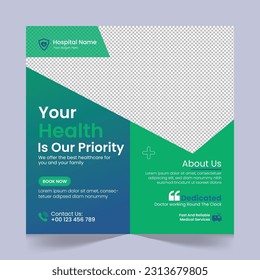 Medical healthcare social media post template design, medical social media post design template, promotional medical square web banner for hospital, medical post design template for clinic