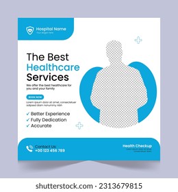Medical healthcare social media post template design, medical social media post design template, promotional medical square web banner for hospital, medical post design template for clinic
