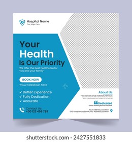 Medical healthcare social media post template design, medical social media post design template, promotional medical square web banner for hospital, medical post design template for clinic
