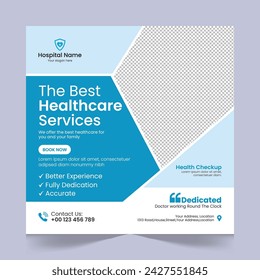 Medical healthcare social media post template design, medical social media post design template, promotional medical square web banner for hospital, medical post design template for clinic
