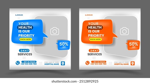 Plantilla de publicaciones en redes sociales de atención médica, Adecuado para redes sociales, Sitios web, volantes y Anuncios