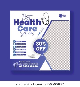 Medical Healthcare social media post banner ads template, modern social media post template for Dentist social media post and nursing care square flyer poster, template design