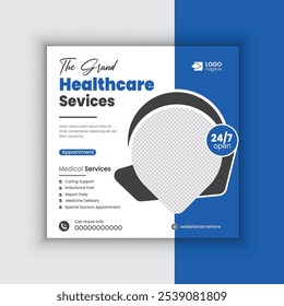 Medical or healthcare social media post design and hospital clinic or doctor banner template.