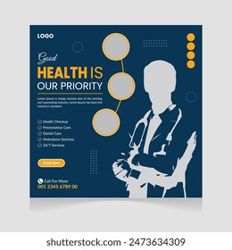 Medical and healthcare square banner Social media post template design.