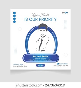 Medical and healthcare square banner Social media post template design.
