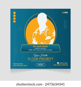 Medical and healthcare square banner Social media post template design.