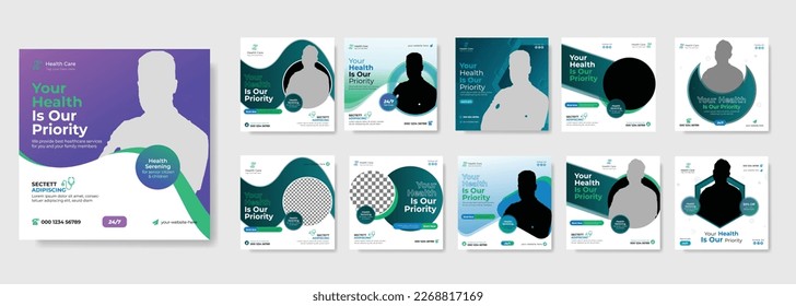 Medical and healthcare square banner template design. Promotion square web banner for social media mobile app. Healthcare and medical web ads.