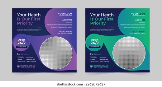 Medical healthcare square social media post, promotion web banner ads sales and discount banner vector template Design.