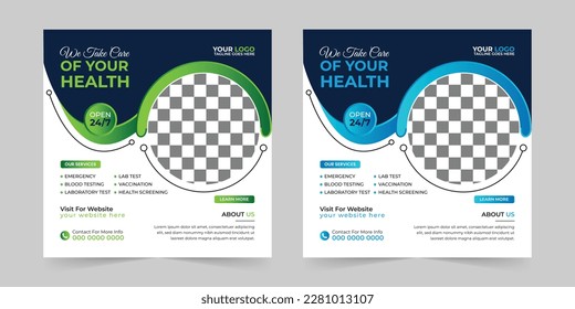 Medical healthcare square social media post, promotion web banner ads sales and discount banner vector template Design.