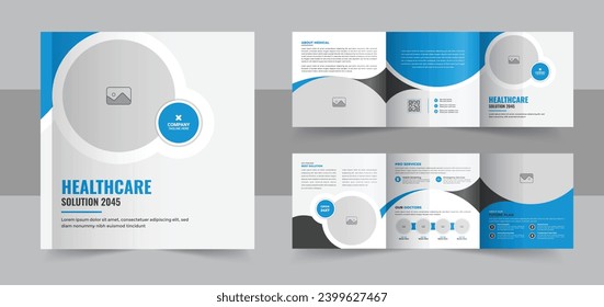 Plantilla de folletos cuadrados para médicos o de salud o diseño de folletos médicos triplificados para chequeo, tratamiento. Plantilla de folleto cuadruplicado para clínicas médicas y de salud