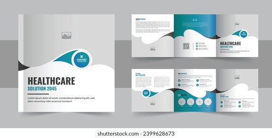 Medical or healthcare square trifold brochure template or Square trifold medical brochure design for checkup, treatment, clinic. Medical and health care Modern Square Trifold brochure presentation