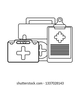 Medical healthcare supplies in black and white