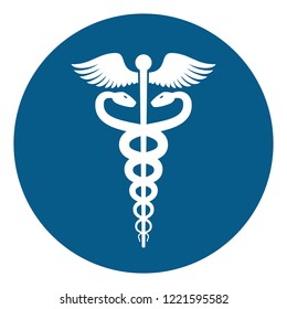 Medical or Healthcare symbol - Caduceus with wings flat icon isolated on white background. Vector illustration