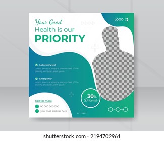Medical healthcare template for social media post hospital square web banner or editable clinic illustration dentist health business promotion poster treatment, doctor banner design