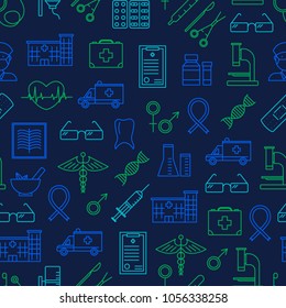 Medical Healthcare Thin Line Seamless Pattern Background for Web and App Include of First Aid Box. Vector illustration of Health Care Signs