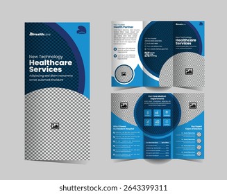Medical and Healthcare Tri-Fold Brochure Design for Hospitals or Clinics. A sleek, professional template for promoting services, treatments, and patient care offerings