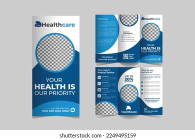 Medical healthcare trifold brochure template for medical services promotion brochure vector template Trifold brochure template for your healthcare medical, clinic, and diagnostic business.