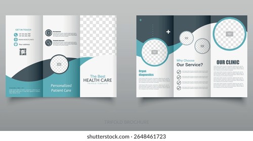 Medical Healthcare Trifold Brochure Template with Blue Layout. Clean layout, and professional design elements ideas for clinics, hospitals, and wellness centers.