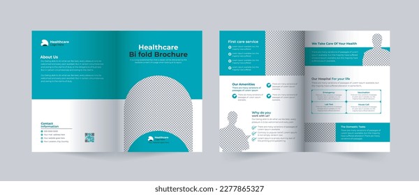 Medical and healthcare  two-fold or bifold brochure template hospital 4 pages bi-fold brochure, multipurpose company profile back and inside pages template