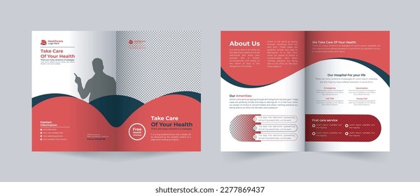 Medical and healthcare  two-fold or bifold brochure template, hospital 4 pages bi-fold brochure, multipurpose company profile back and inside pages template