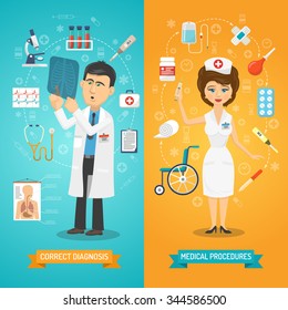 Medical healthcare vertical banner set doctor and nurse isolated vector illustration