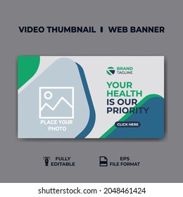 Medical healthcare video thumbnail and web banner template  Editable promotion banner design. video cover design