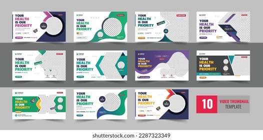 Medical healthcare video thumbnail or web banner video thumbnail bundle, Thumbnail for hospital live workshop business template, Dental hospital and clinic social media cover set