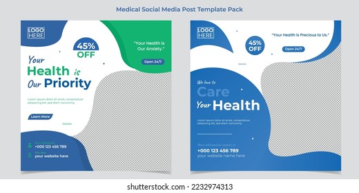 Medical healthcare web banner or square flyer or social media post template design