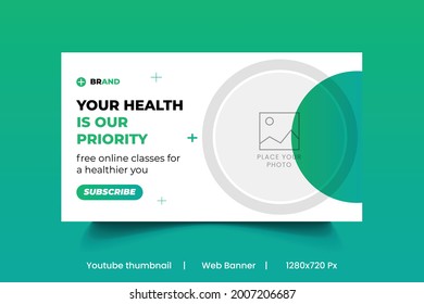 Medical healthcare web banner template and video thumbnail. Editable promotion banner design. Dental hospital clinic social media layout