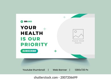 Medical healthcare web banner template and video thumbnail. Editable promotion banner design. Dental hospital clinic social media layout