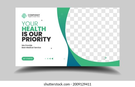 Medical healthcare web banner template and video thumbnail. Editable promotion banner design. Dental hospital clinic social media layout