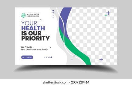 Medical healthcare web banner template and video thumbnail. Editable promotion banner design. Dental hospital clinic social media layout