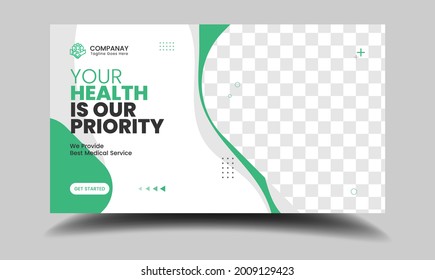 Medical healthcare web banner template and video thumbnail. Editable promotion banner design. Dental hospital clinic social media layout