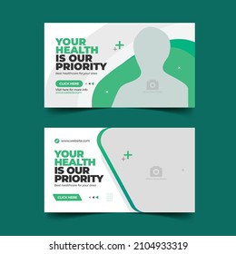 Medical healthcare web banner template and video thumbnail. Editable promotion banner design. Dental hospital clinic social media layout