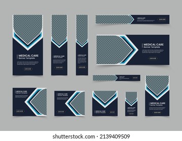 Medical and healthcare web banner template set and horizontal and vertical web banner design