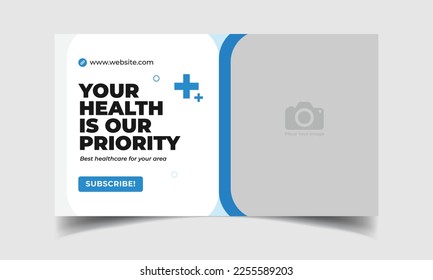 medical healthcare web banner for video thumbnail. editable promotion banner for hospital and clinic social media cover photo layout. 